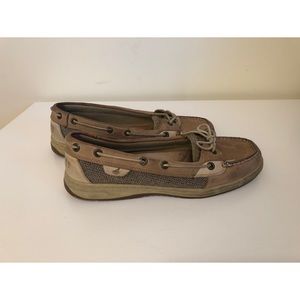 Tan Sperry top siders boat shoes